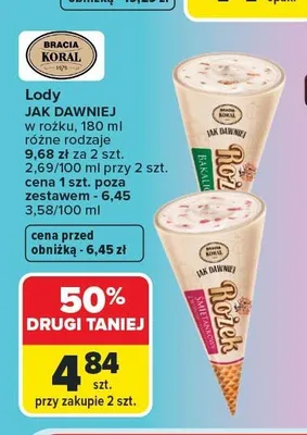 Lody w rożku Bracia Koral Jak Dawniej śmietankowe promocja w Carrefour