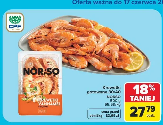 Krewetki gotowane 30/40 Norso promocja w Carrefour