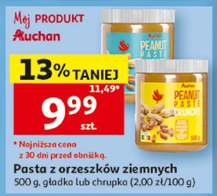 Pasta z orzeszków ziemnych gładka Auchan promocja w Auchan