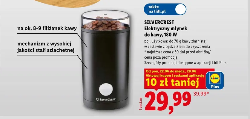 Elektryczny młynek do kawy Silvercrest 180W promocja w Lidl