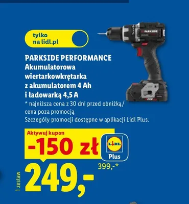 Akumulatorowa wiertarkowkrętarka z akumulatorem i ładowarką Parkside Performance promocja w Lidl