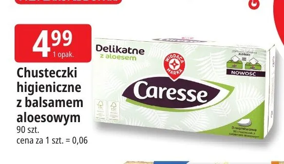 Chusteczki higieniczne z balsamem aloesowym Caresse promocja w Leclerc