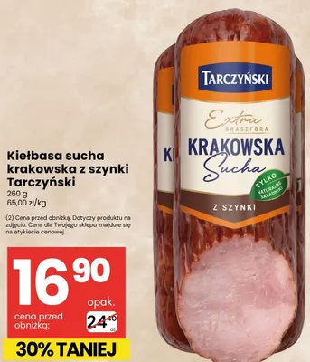 Kiełbasa sucha krakowska z szynki Tarczyński promocja w Delikatesy Centrum