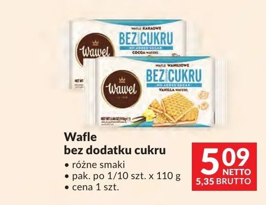 Wafle kakaowe bez dodatku cukru Wawel promocja w Makro