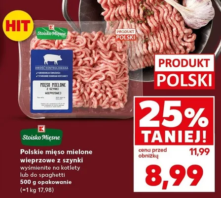 Mięso mielone wieprzowe z szynki wymienite na kotlety lub do spaghetti promocja w Kaufland
