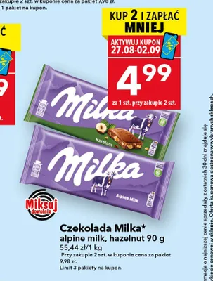 Czekolada Milka alpine milk promocja w LEWIATAN