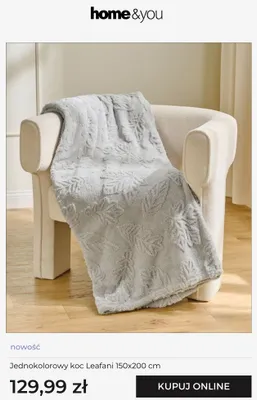 Koc jednokolorowy Leafani home&you 150x200 cm promocja w home&you