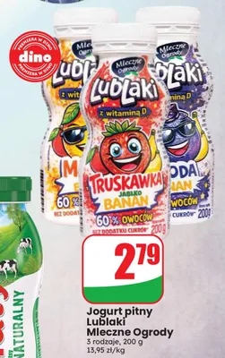 Jogurt pitny Lublaki Mleczne Ogrody truskawka jabłko banan promocja w Dino