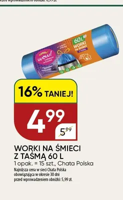 Worki na śmieci z taśmą Wow! 60 l promocja w Chata Polska