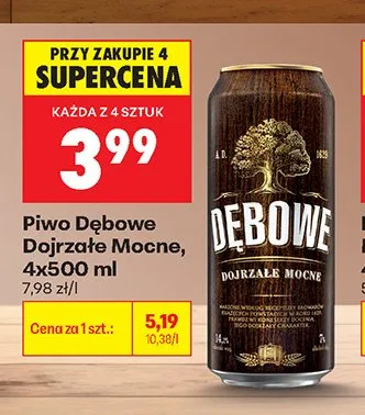 Piwo Dębowe Dojrzałe Mocne 4-pak 500 ml promocja w Biedronka