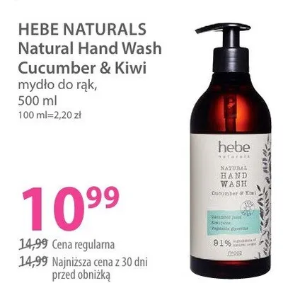 Mydło do rąk Hebe Naturals Natural Hand Wash Cucumber & Kiwi promocja w Hebe