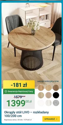 Okrągły stół Livo rozkładany 100/200 cm promocja w ERLI