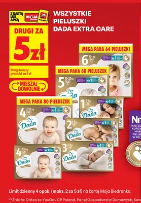 Pieluszki Dada Extra Care 6 Mega Paka promocja w Biedronka