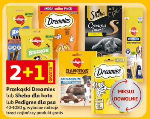 Przekąski Dreamies lub Sheba dla kota lub przysmaki dla psa promocja w Auchan