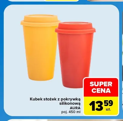 Kubek stożek z pokrywką silikonową Aura 450 ml promocja w Carrefour