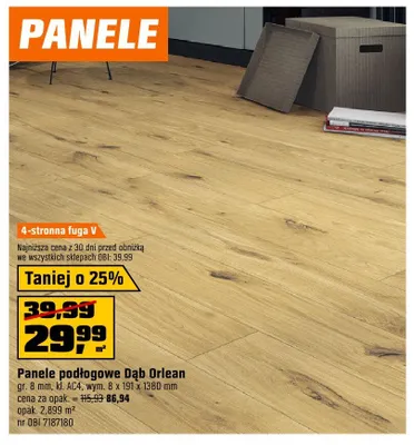 Panele podłogowe Dąb Orlean gr. 8mm kl. AC4 wym. 8x191x1380mm promocja w OBI