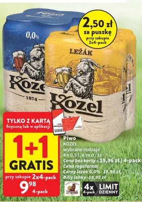 Piwo Kozel Ležák 4-pak 500ml promocja w Intermarche