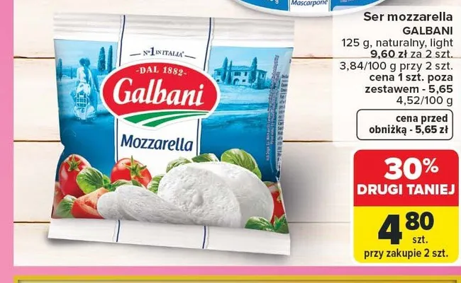 Ser mozzarella Galbani naturalny promocja w Carrefour