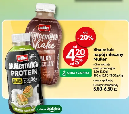 Shake lub napój mleczny Müller promocja w Żabka