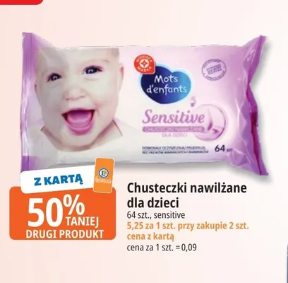 Chusteczki nawilżane dla dzieci Sensitive Mots d'enfants promocja w Leclerc