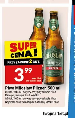 Piwo Miłosław Pilzner 500ml promocja w Twój Market