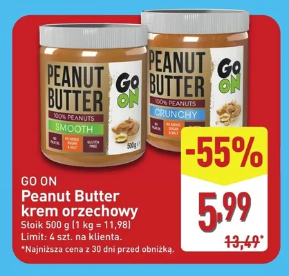 Krem orzechowy Peanut Butter GO ON Smooth promocja w Aldi