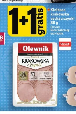 Kiełbasa krakowska sucha z szynki Olewnik promocja w TOPAZ