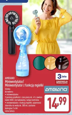 Miniwentylator z funkcją mgiełki AMBIANO promocja w Aldi