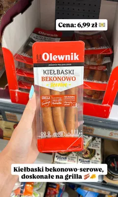 Kiełbaski bekonowo-serowe Olewnik promocja w Biedronka