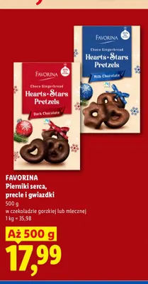 Pierniki serca precle i gwiazdki w czekoladzie mlecznej Favorina promocja w Lidl