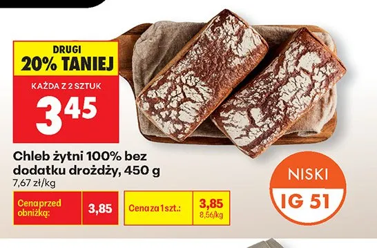 Chleb żytni 100% bez dodatku drożdży promocja w Biedronka