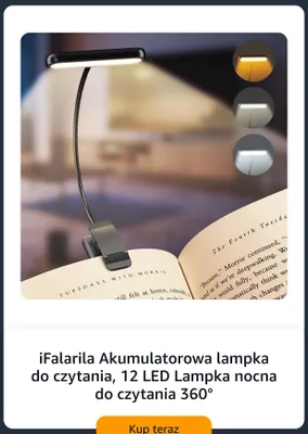 Lampka do czytania akumulatorowa iFalarila 12 LED 360° promocja w Amazon