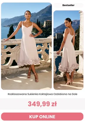 Sukienka koktajlowa rozkloszowana Renee ozdobiona na dole promocja w Renee