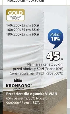 Prześcieradło z gumką Kronborg Vivian 180x200x35 cm promocja w Jysk