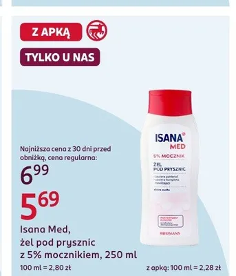 Żel pod prysznic z 5% mocznikiem Isana Med promocja w Rossmann