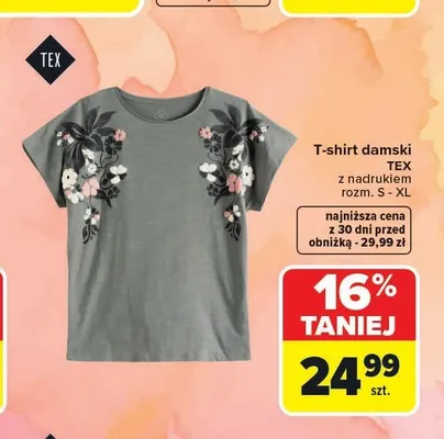 T-shirt damski TEX z nadrukiem rozm. S - XL promocja w Carrefour