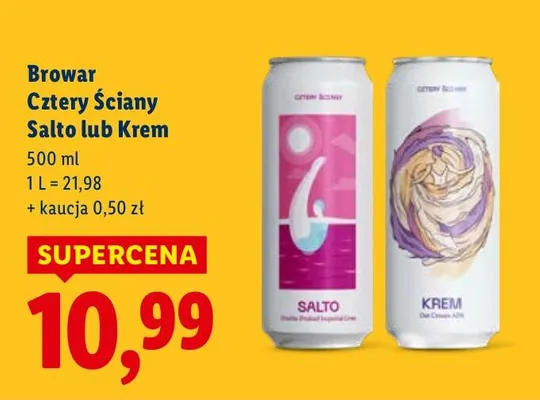 Piwo Browar Cztery Ściany Salto lub Krem promocja w Lidl