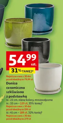 Doniczka ceramiczna szklliwiona z podstawką śr: 41 cm promocja w Auchan