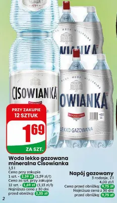Woda lekko gazowana mineralna Cisowianka promocja w Dino
