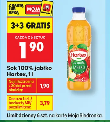 Sok jabłko Hortex 100% promocja w Biedronka