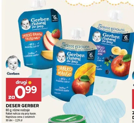 Deser Gerber Natural for Baby jabłko banan truskawka promocja w Stokrotka