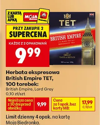 Herbata ekspresowa British Empire, 100 torebek promocja w Biedronka