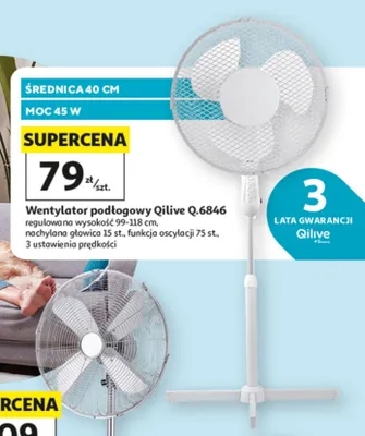 Wentylator podłogowy Qilive biały promocja w Auchan