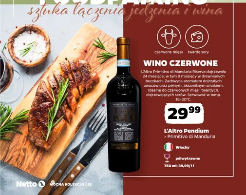 Wino czerwone L'Altro Pendium Primitivo di Manduria promocja w Netto