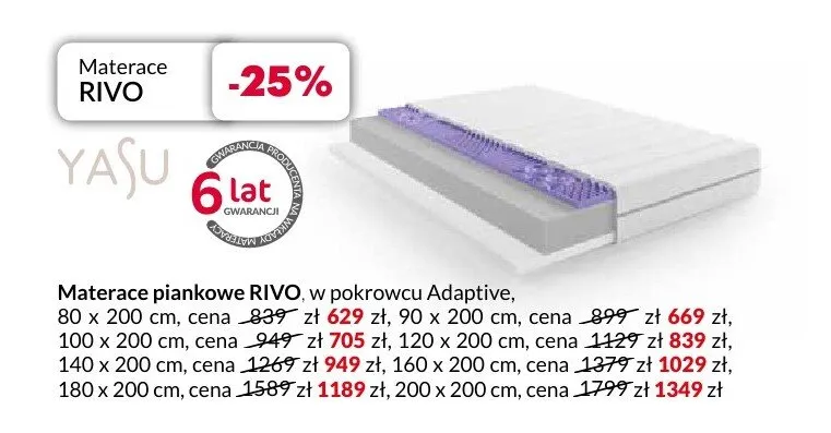 Materac piankowy RIVO 80x200 cm promocja w Salony Agata