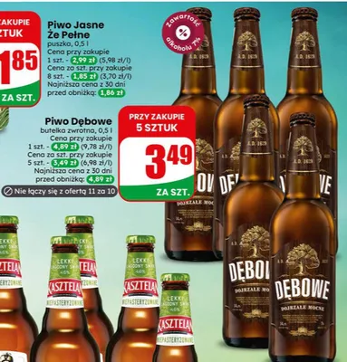 Piwo Dębowe butelka zwrotna promocja w Dino