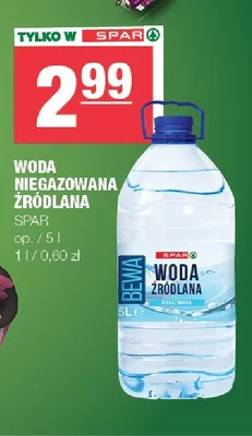Woda niegazowana Źródlana SPAR promocja w SPAR