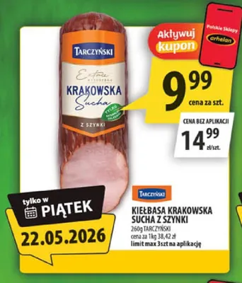 Kiełbasa Krakowska Sucha z szynki Tarczyński promocja w Arhelan