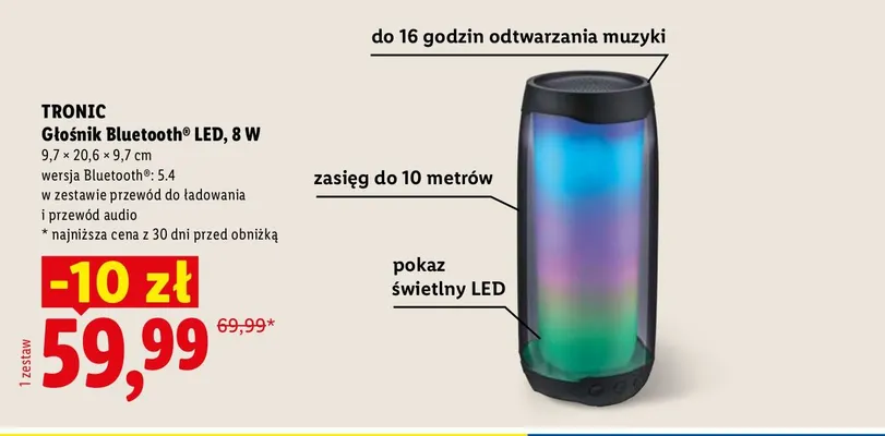 Głośnik Bluetooth LED Tronic 8W promocja w Lidl