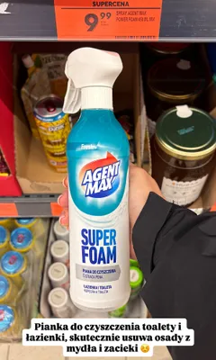 Spray do czyszczenia łazienki i toalety Agent Max Super Foam Fresh promocja w Biedronka